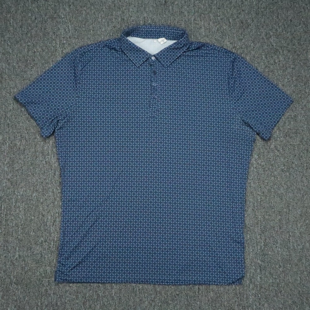 State & Liberty Shirt Mens XXL Blue Print Polo Short Sleeve Geometric Stretch *